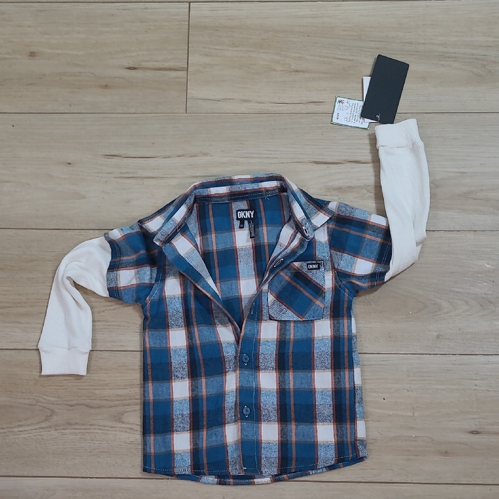 DKNY Blue  Flannel Plaid Kids Shirt Size 3t